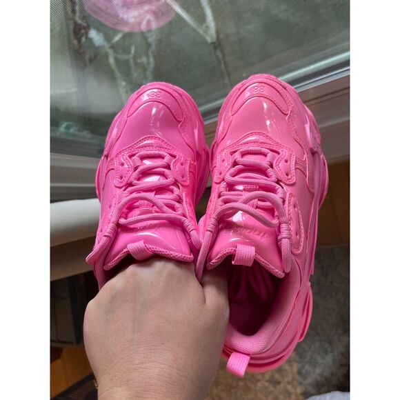 Balenciaga Triple S Sneakers Pink Patent Chunky Size 38 EU 7.5-8 US Logo Rare - Picture 1 of 9